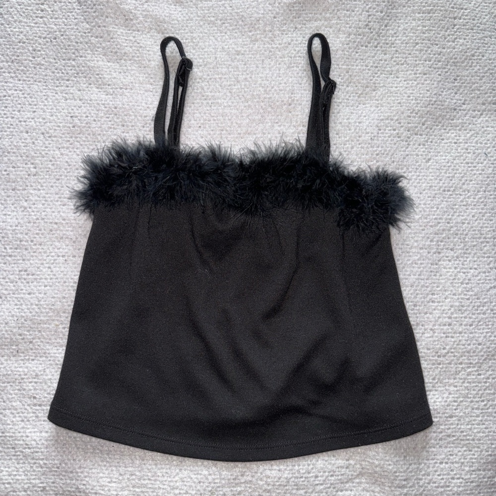 Black Feather Crop Top Tank Top
